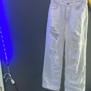 SHEIN EZwear Small White High Waist Ripped Straight Jeans